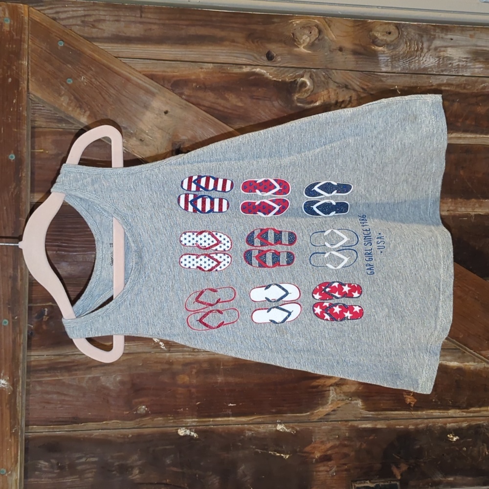 Kids medium USA tank top, gray, racerback